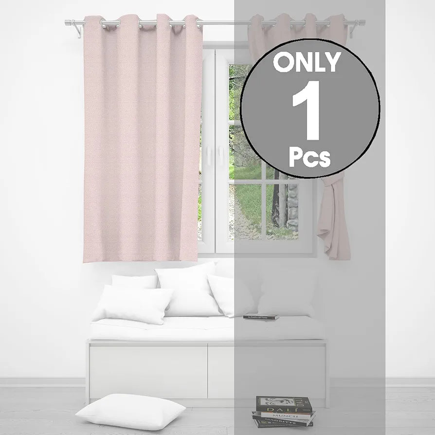 Divine Casa Textured Window Curtain 5 Feet – Cameo Rose, Soft Polyester Panel with Eyelets for Home Decor – 1 Piece